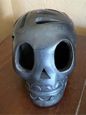 Hand Carved Barro Negro Mexican Skull